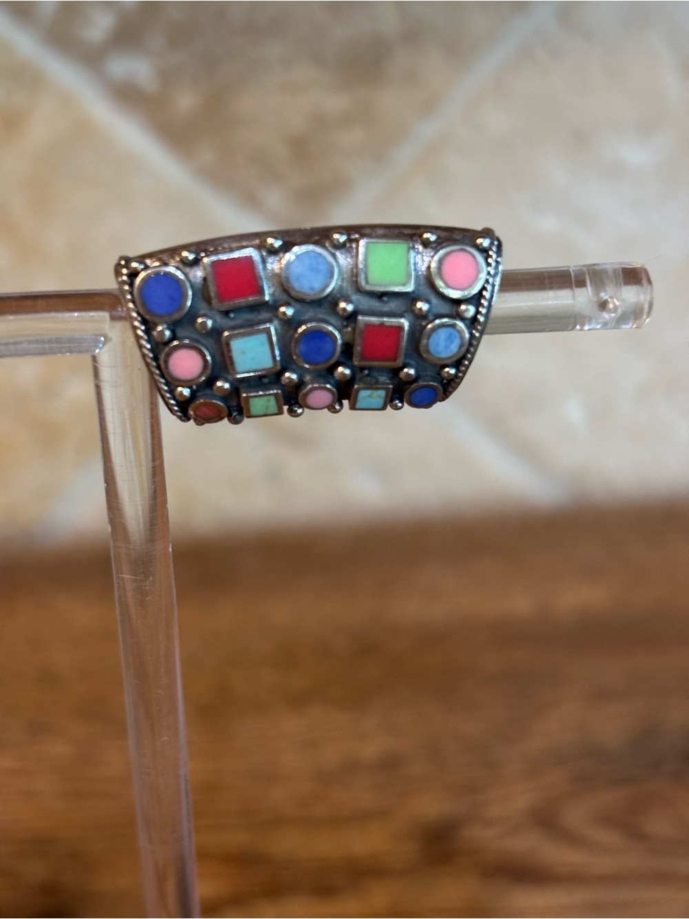 Multicolor Stones Inlay Silver Statement Slide for a Necklace